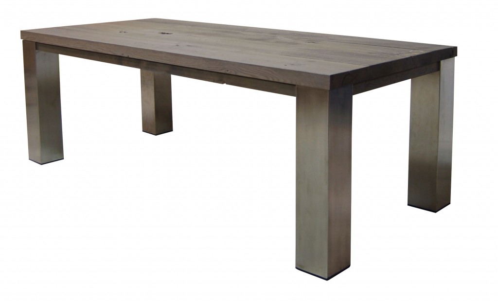 RVS tafel met houten blad
